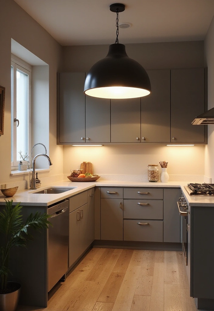 22 Modern Luxury Small Kitchen Ideas - 7. Statement Lighting