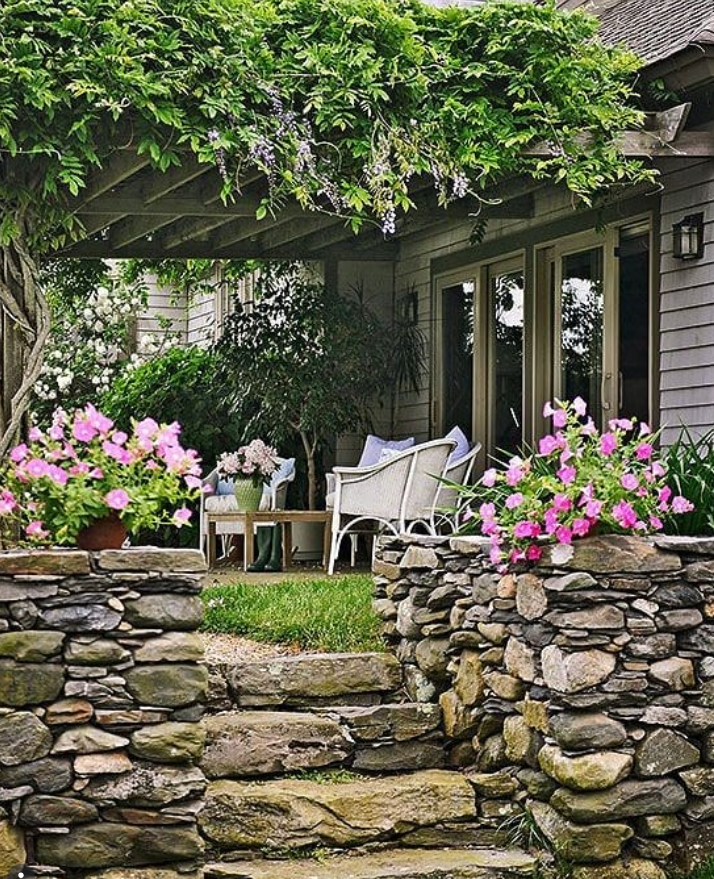 Romantic Stone Terrace with Wisteria Arbor